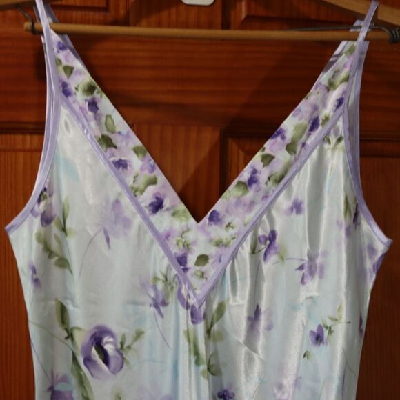 California Dynasty Blue and Purple Floral Long Maxi Slip with Trim Medium - Picture 6 of 12